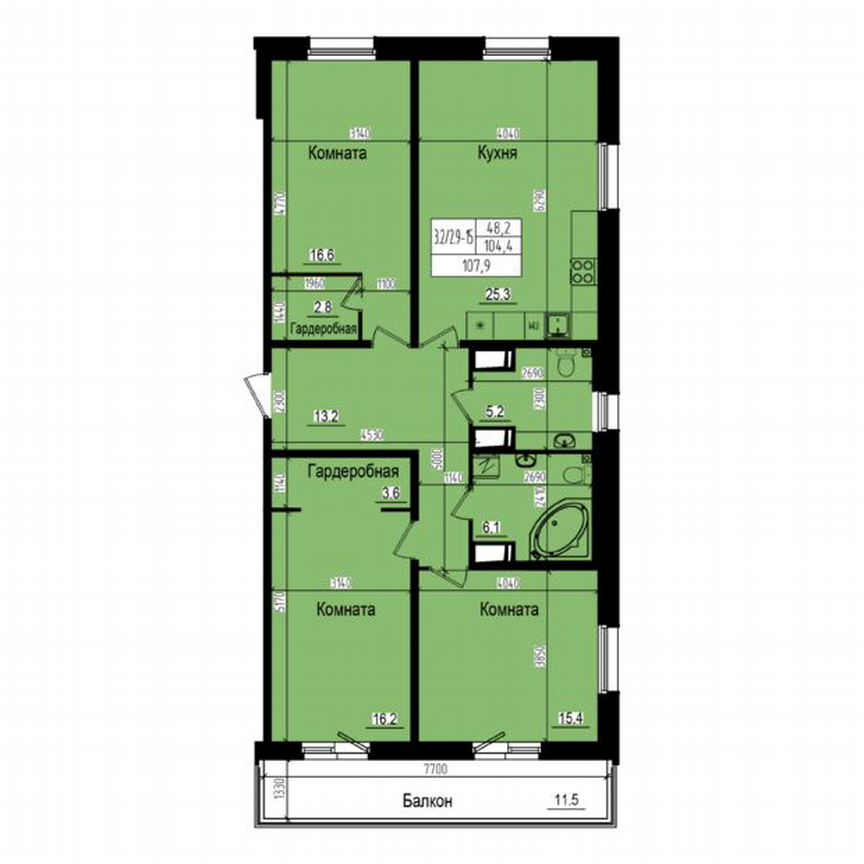 3-к. квартира, 107,9 м², 12/23 эт.