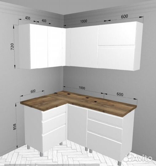 Кухня белая угловая со столешницей