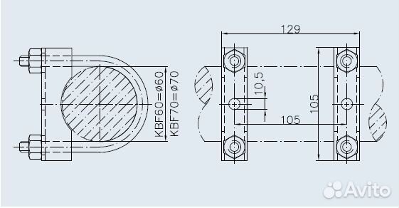 Крепление хомута прицепа, дышло круг D60, Winter