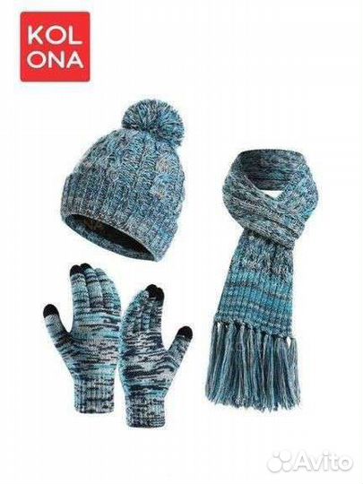 Набор шапка шарф варежки новый