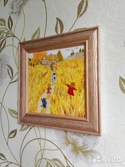 Картина на холсте осенний пейзаж с котами