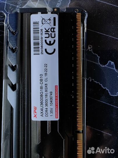 16Gb DDR4 3600MHz adata XPG Gammix 2x8Gb KIT