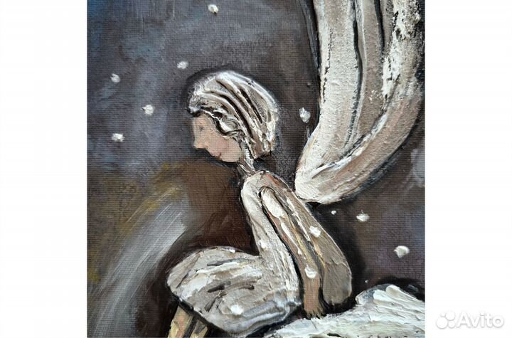 Картина Ангел Хранитель город маслом 35х25на заказ