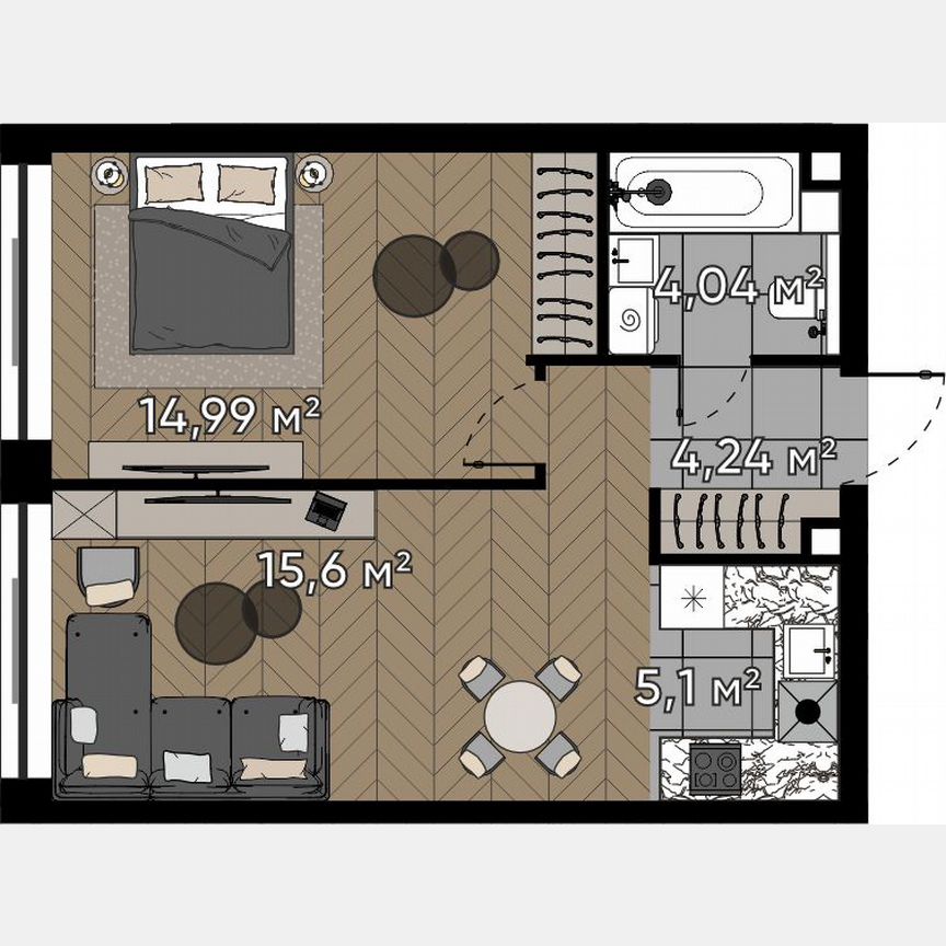 2-к. квартира, 44 м², 21/25 эт.