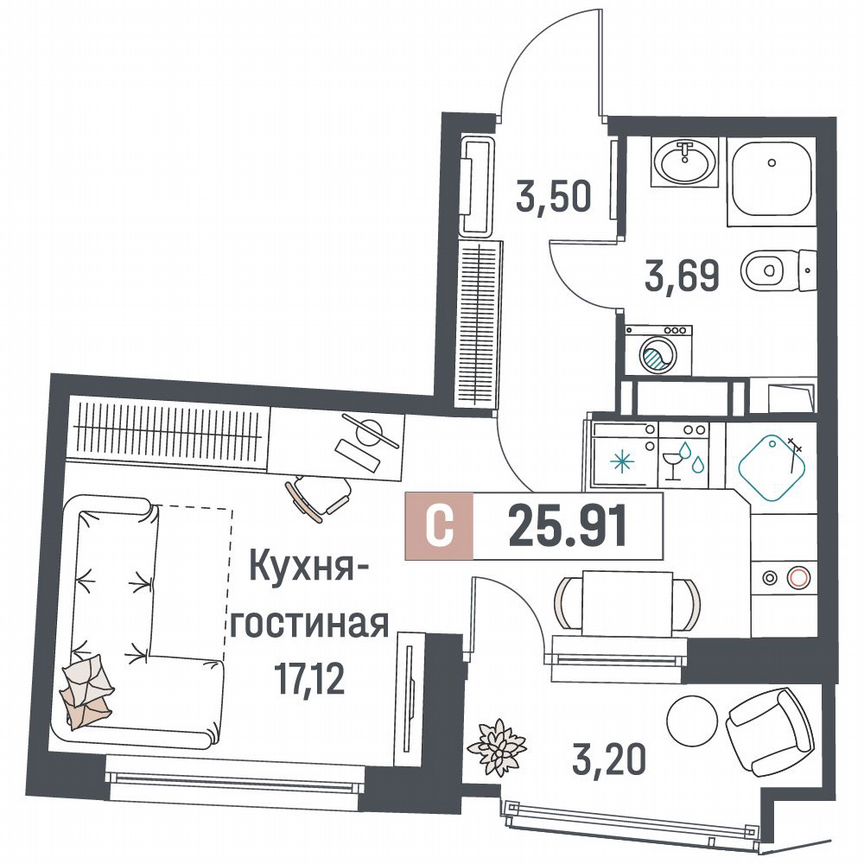 Квартира-студия, 25,9 м², 5/18 эт.