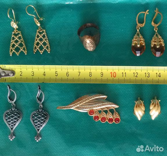 Брошь серьги клипсы печатка в наборе мельхиор СССР