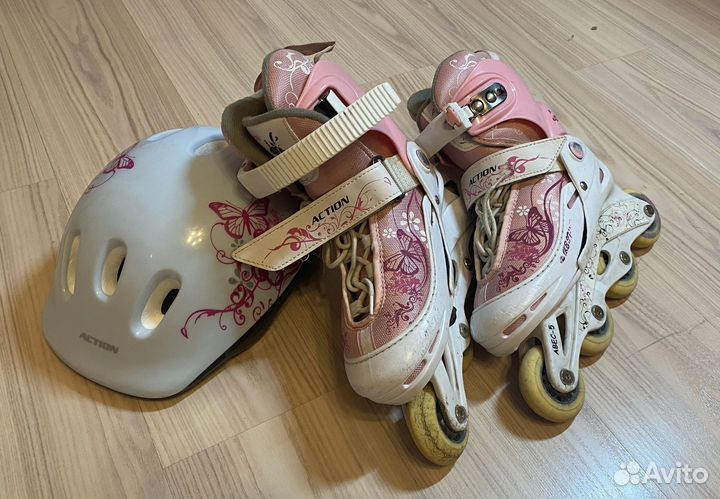 Ролики раздвижные Action, шлем, защита