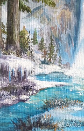 Картина Горный пейзаж с водопадом холст масло