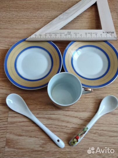 Кофейная чашка, 2 блюдечка, 2 кер.ложки.Япония
