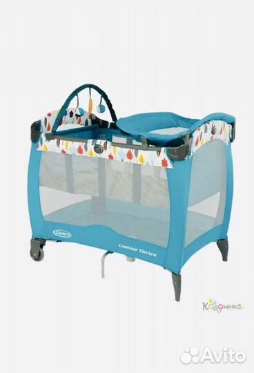 Манеж кровать graco circus бирюзовый бу