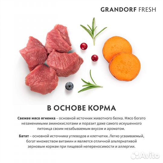 Корм для крупных кошек Grandorf Fresh ягненок 2 кг