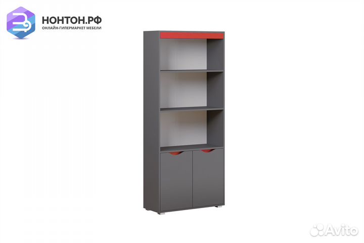 Стеллаж Неаполь с дверками графит / красный