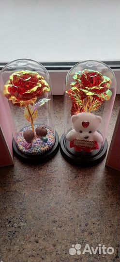 Мишки с Фигурками в колбе с вечной Розой