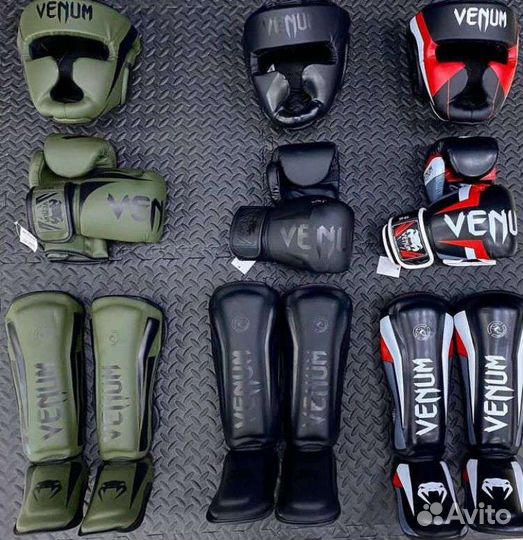 Комплект venum перчатки, шитки, шлем