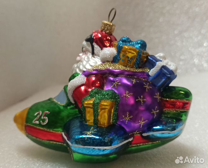 Елочная игрушка Санта Клаус на самолете impuls