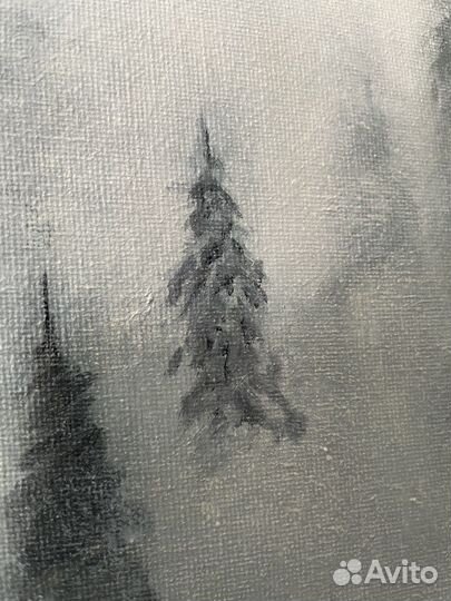 Картина маслом «горы в тумане»