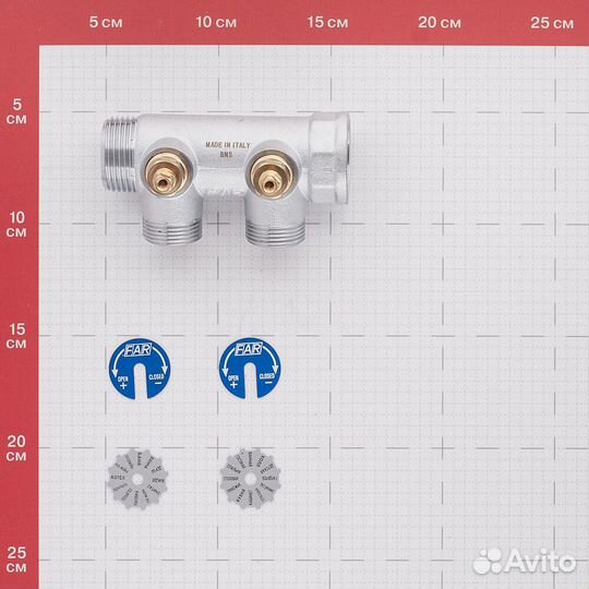 Коллектор Far (FK 3821 134 TP) 1 вр(г) х 2 выхода 3/4 нр(ш) х 1 нр(ш) регулируемый