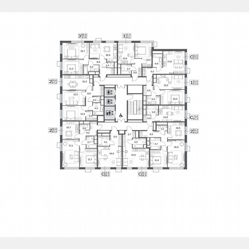 3-к. квартира, 59,6 м², 14/25 эт.