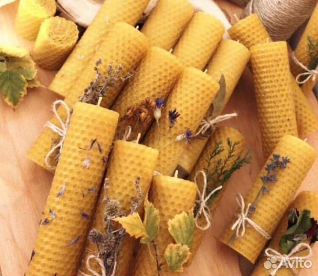Свечи из пчелиного воска с травами, аромамаслами