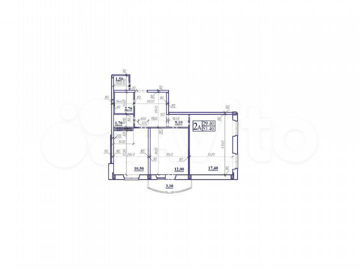 2-к. квартира, 53,4 м², 9/16 эт.