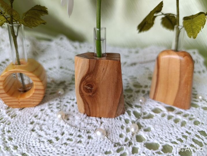 Мини ваза деревянная с колбой