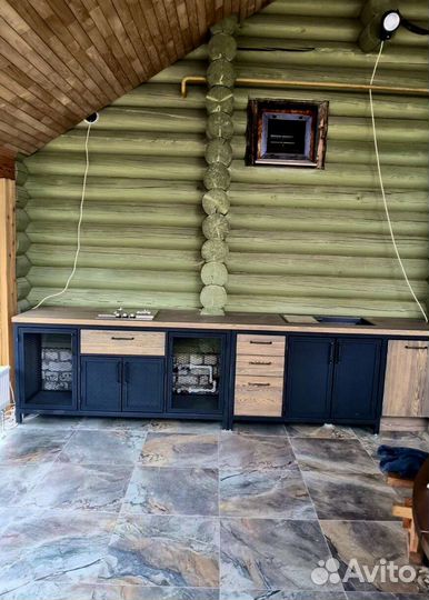 Кухня из дерева в стиле лофт