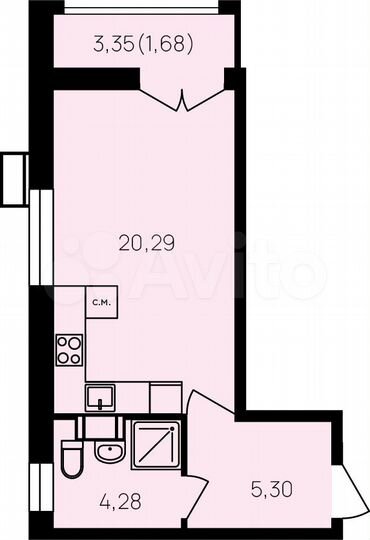 Квартира-студия, 33,2 м², 6/19 эт.