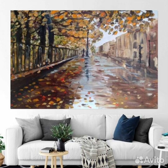 Большая картина маслом городской пейзаж примерка