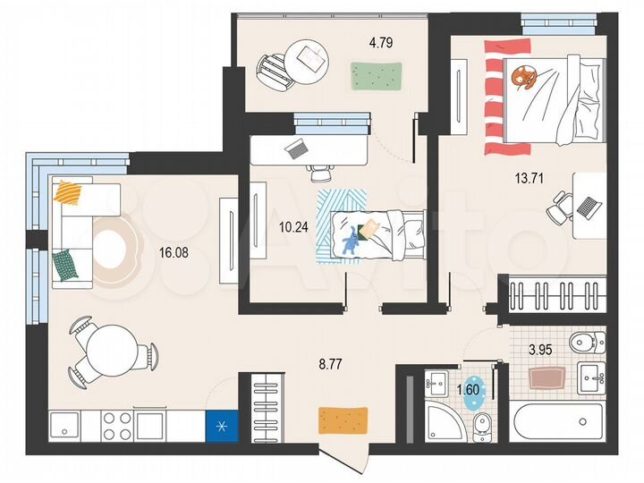 3-к. квартира, 59,4 м², 21/21 эт.