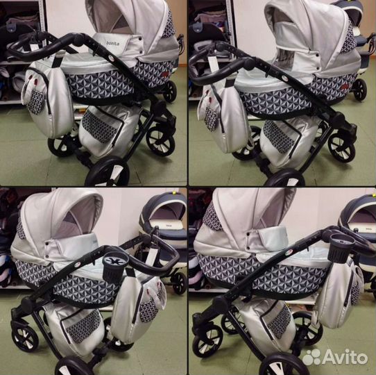 Коляска итальянская серебристая экокожа