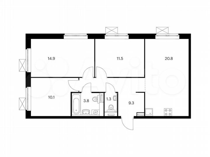 3-к. квартира, 71,7 м², 22/25 эт.