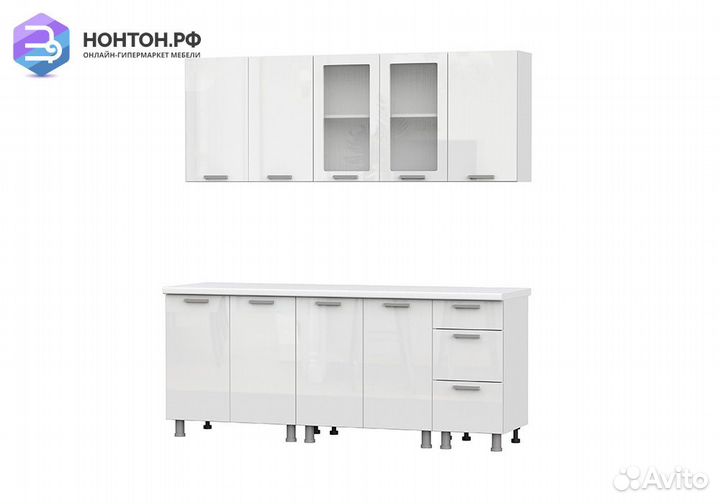 Кухня Эстель 2.0 м белый / белый глянец