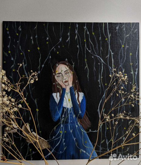 Картина маслом В растениях 30x30