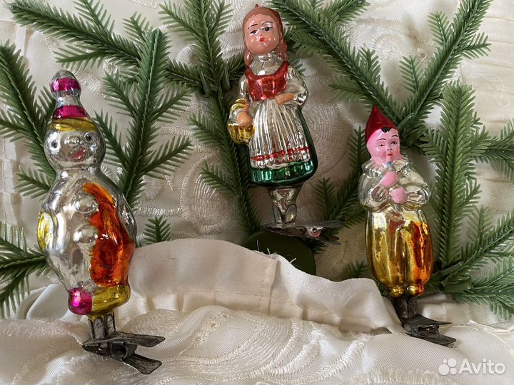 Елочные игрушки стеклянные на прищепках