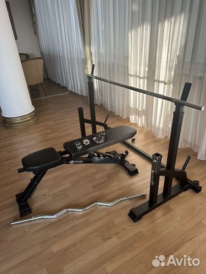 Скамья для жима со стойками и штангой бу