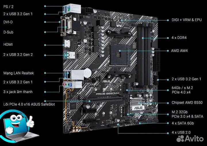 Топ Комплект Ryzen 5 5600 + Asus Prime B550M-K