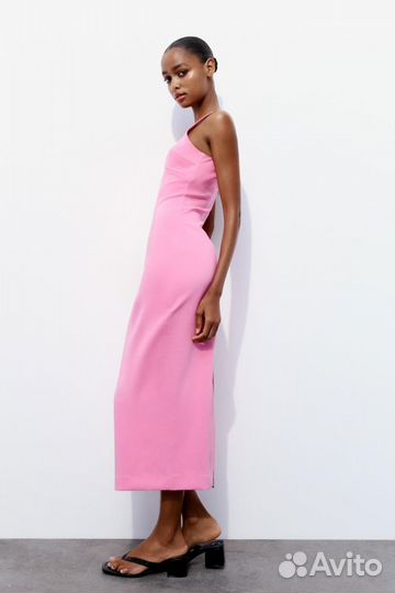 Платье розовое миди Zara (S)