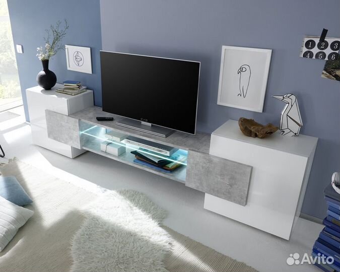 Тумба тв Инкастро Белый/Бетон Светлый 254х62x39