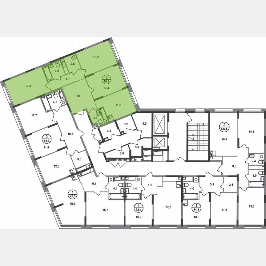 3-к. квартира, 76,2 м², 6/17 эт.