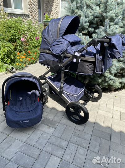 Коляска luxmom3 в1 (синий джинс )