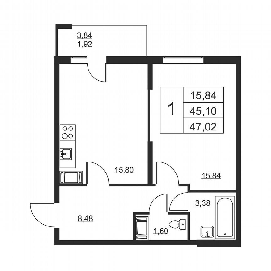 1-к. квартира, 47 м², 5/19 эт.
