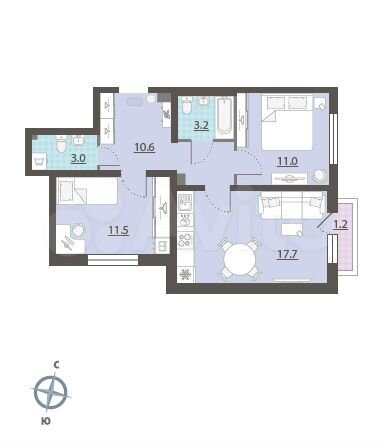 2-к. квартира, 57,2 м², 2/25 эт.