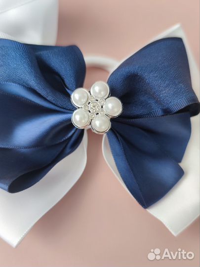 Банты для волос детские синие школьные