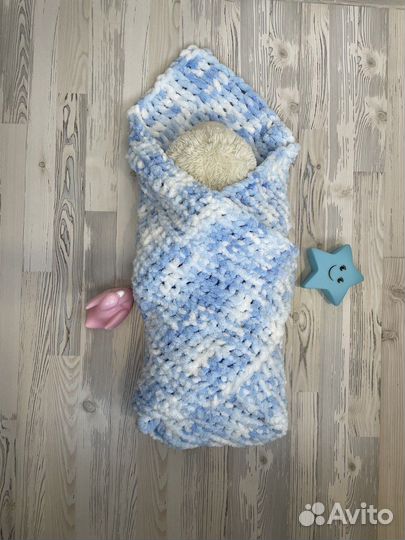 Детский вязаный плед (конверт на выписку)