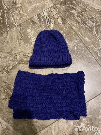 Шарф и шапка комплект синий
