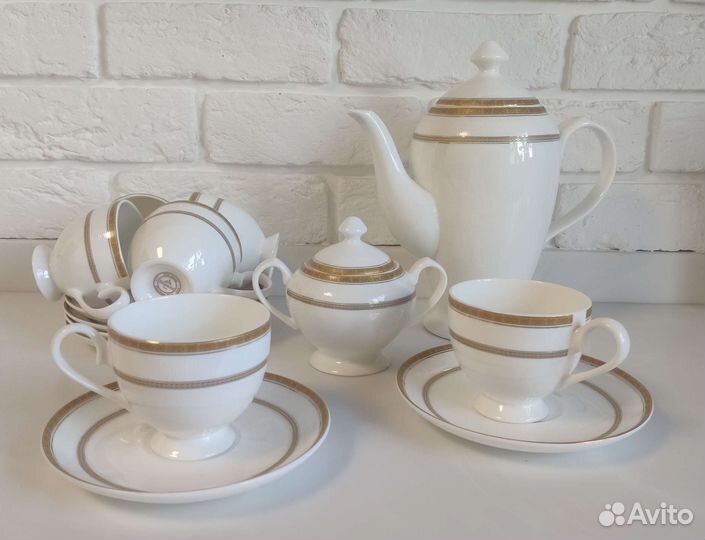Коралл Чайный сервиз фарфор 6 персон, 14 предметов