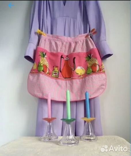 Винтажный розовый фартук с карманами СССР хлопок