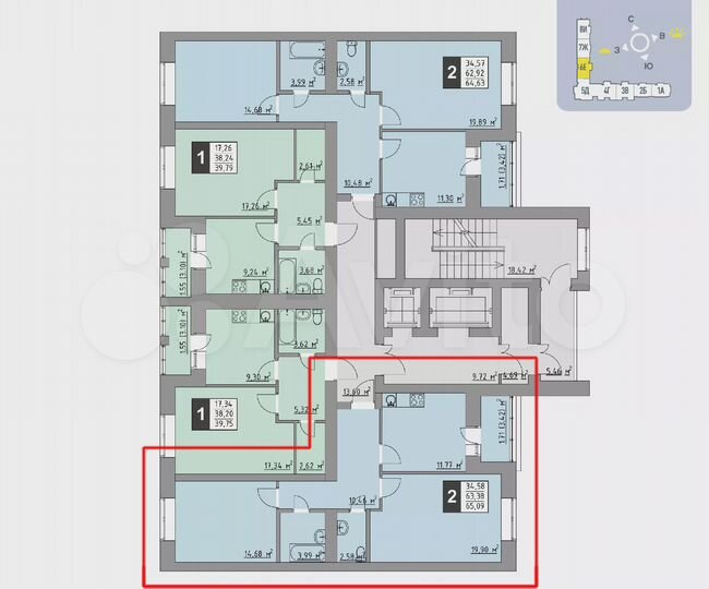 2-к. квартира, 65,1 м², 9/10 эт.