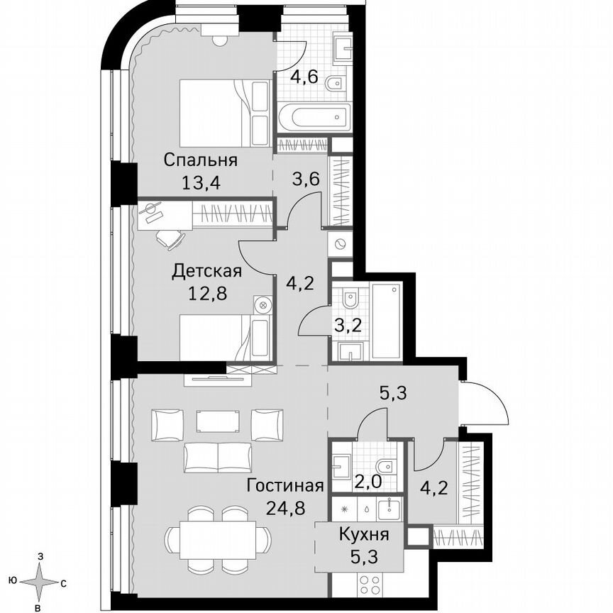 2-к. квартира, 83,4 м², 20/49 эт.