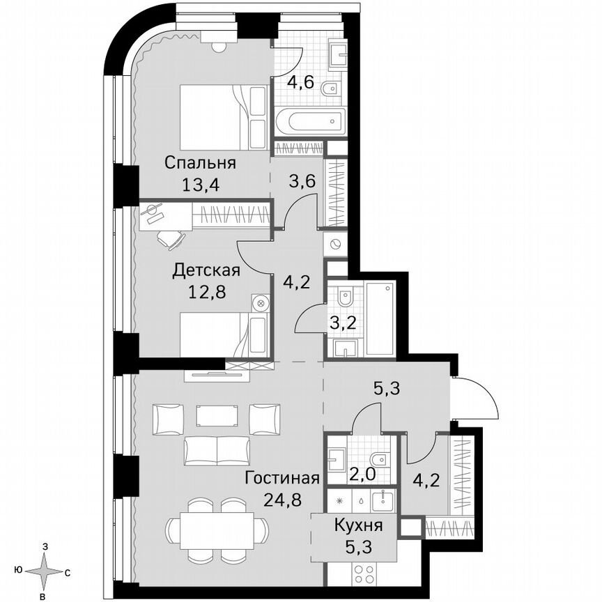 2-к. квартира, 83,4 м², 20/49 эт.